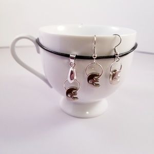 Leather Cord Silver Initial E Necklace Set